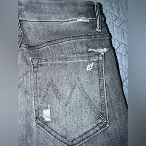 Mother HW Looker Ankle Fray Gray Jeans Best Left In The Shadows